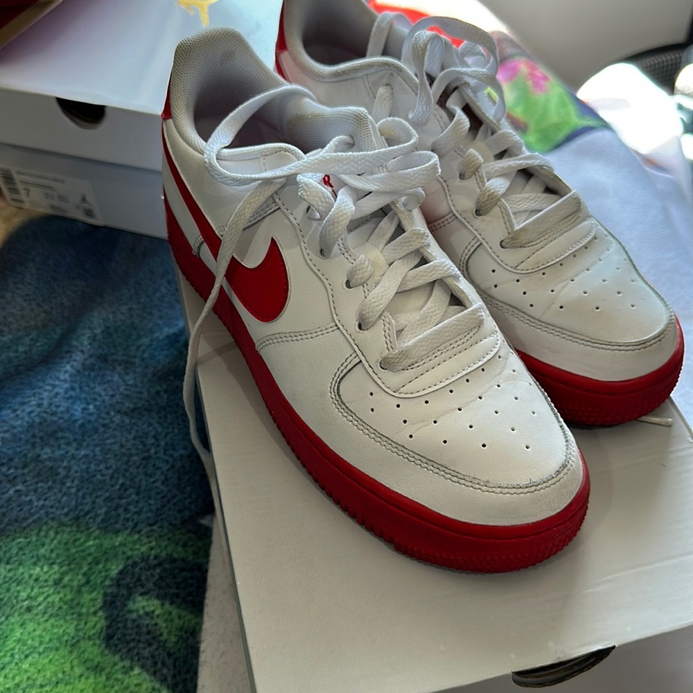 Red and white Air Force 1s